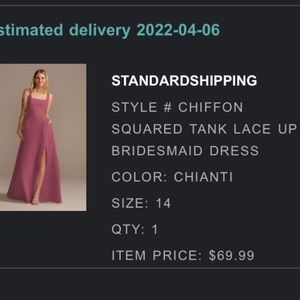 Size 14 David’s Bridal Square Tank Lace Up dress in Chianti color